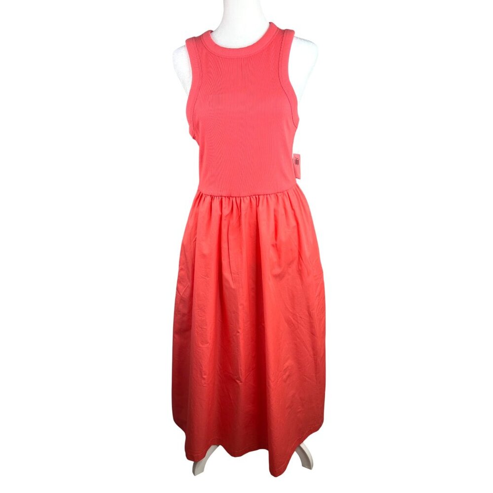 Old Navy Fit & Flare Coral Ribbed Tank Midi Dress Womens Sleeveless Large - Picture 2 of 14